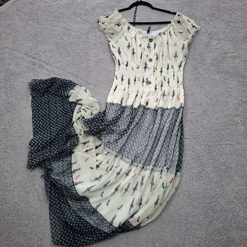 Lapis for Anthropologie Dress L Girly‎ Print Tiered Boho Maxi Stretch Ruffles